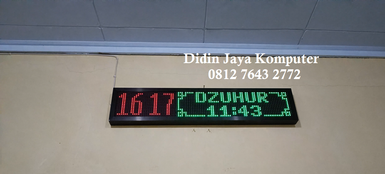 <p>Jadwal sholat otomatis ukuran 20x100cm dengan warna led merah dan hijau untuk mushola dan juga masjid. Manfaat dari penggunaan jadwal sholat otomatis led ini sangat banyak dan juga dapat dirasakan oleh banyak orang. Harga jadwal sholat otomatis ini sangat terjangkau dan juga berkualitas yang tidak mudah rusak dapat digunakan untuk waktu yang lama.</p>